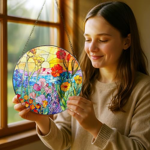 8 Inch Stained Glass Ornament (Wildflowers B)