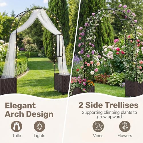 Metal Garden Arch Trellis Arbor with 2 Self