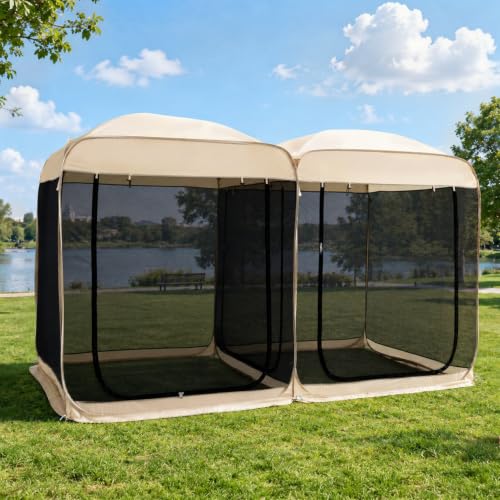 Screen House Room 2024 Upgraded 2 in 1 Screen Tent PoP Up Gazebo® with Mesh Mosquito Netting (Beige / 12'x6')