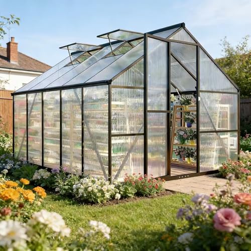 8 x 10 FT Outdoor Polycarbonate Greenhouse (Charcoal Black / 8×10FT)