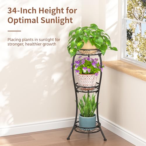 3 Tiers Metal Corner Plant Flower Stand Tall Indoor Outdoor (Classic Black / 3 Tier)