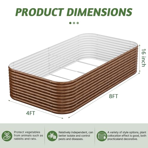 2 Pack Tall 8x4FT Brown Corrugated Galvanized Steel Raised Garden Bed Outdoor (Brown / 8x4FT)