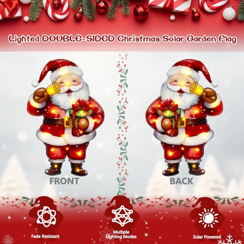 12x18 Lighted Christmas Santa Garden Flag (Santa-White-12x18 / 12×18inch)