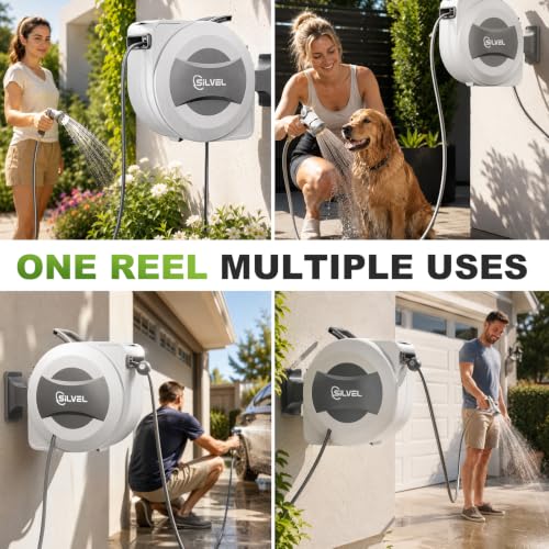 Automatic Retractable Garden Hose Reel (Light Grey / 1/2"×110FT-E)