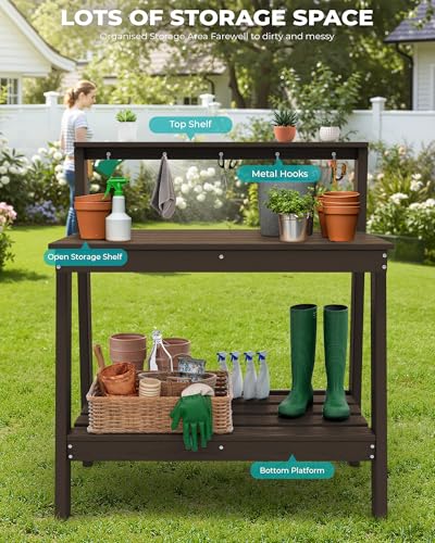 3 Tier Outdoor Potting Bench with Storage (Coffee / Sleek)