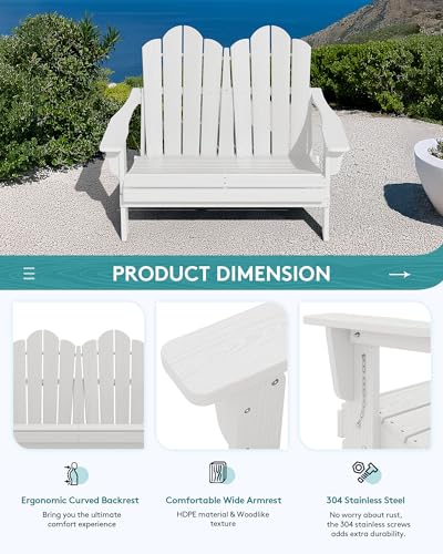 5 Pc HDPE Adirondack Set (White / 2 chair &2 bench &1 coffee table)