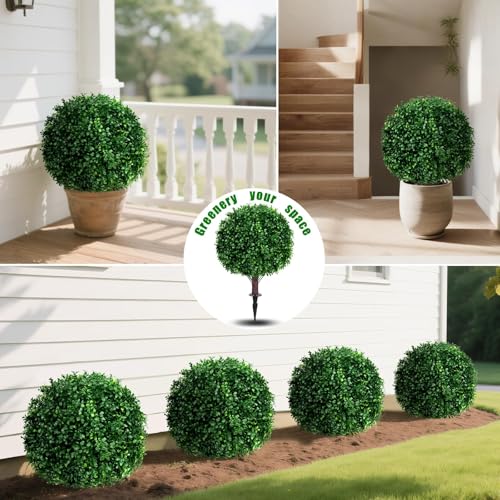23" Artificial Boxwood Topiary Shrubs Set of 4 with Ground Spike (Boxwood 4pc)