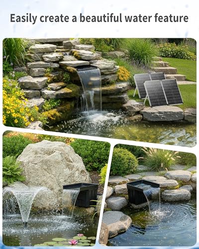Solar Pond Waterfall with 100W Solar Panel & 1200GPH Pump (100W Solar Powered Up to 2800 Gallons)