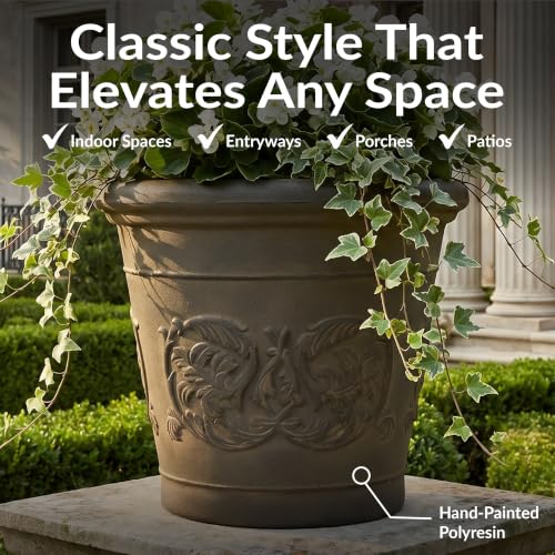 Sunnydaze Arabella 16'' Plastic Planter Pot for Plants (Sable / 16 in)