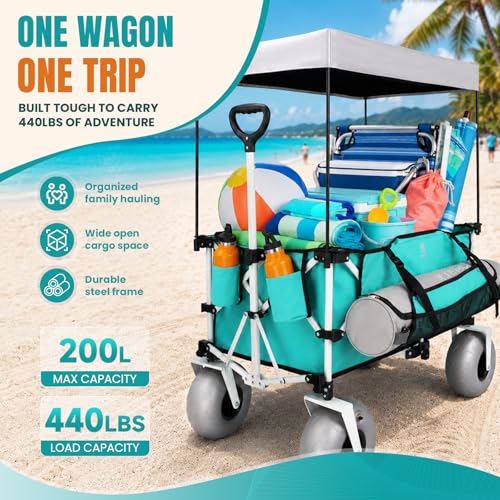 Beach Wagon with Big Balloon Wheels for Sand (Light Blue / 200L)