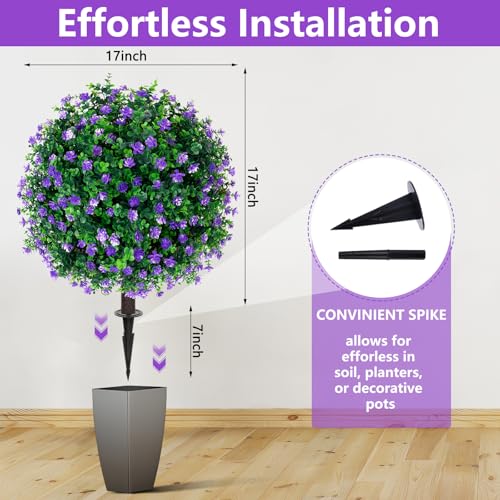 2Pack Artificial Purple Flower Topiary Ball Tree with Ground Spike (Purple Flower)