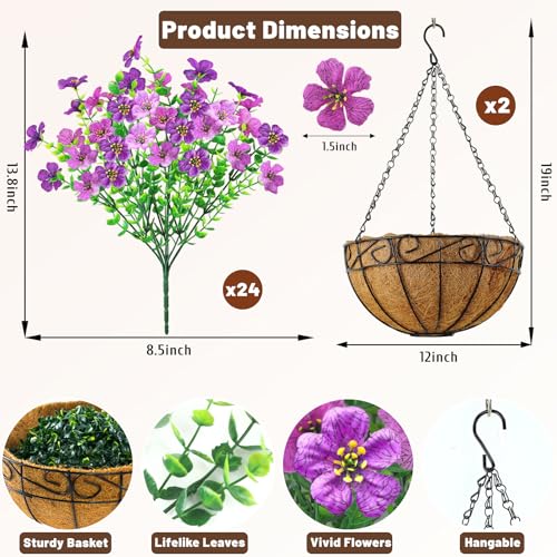 2 Set Artfiticial Hanging Flowers with Basket & Foam Outdoor (Purple Lotus / 2 Pcs)