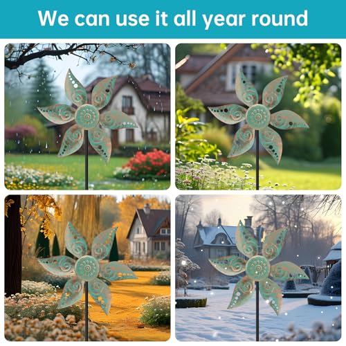 2 Pack Wind Spinners Outdoor Metal Vintage Green Waterproof (2 Count)