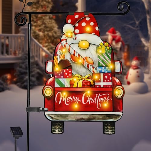 28x40 Solar Christmas Dwarf Garden Flag (Dwarf-White-28x40 / 28×40inch)