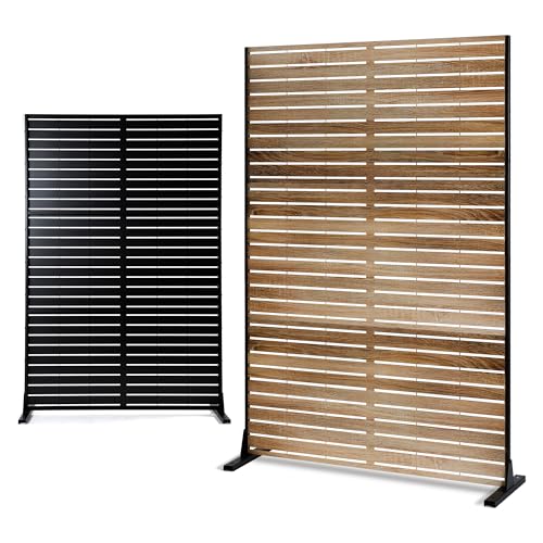 Metal Freestanding Privacy Screen Panels (71"H×47"W / Oak Grain)