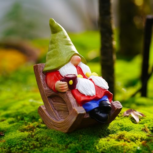 Drinking Coffee Faceless Garden Female Gnome Statue Decoration 6.5" Figurine Ornament for Indoor Outdoor Home Patio Yard Lawn (Female Garden Gnome)