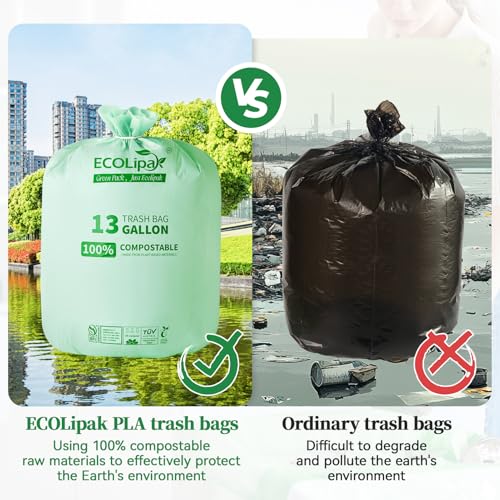13 Gallon 50 Count Compostable Kitchen Trash Garbage Bags