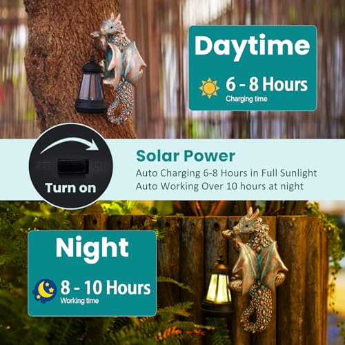 Dragon Tree Hugger Solar Lantern Garden Statue 2 (Bronze)
