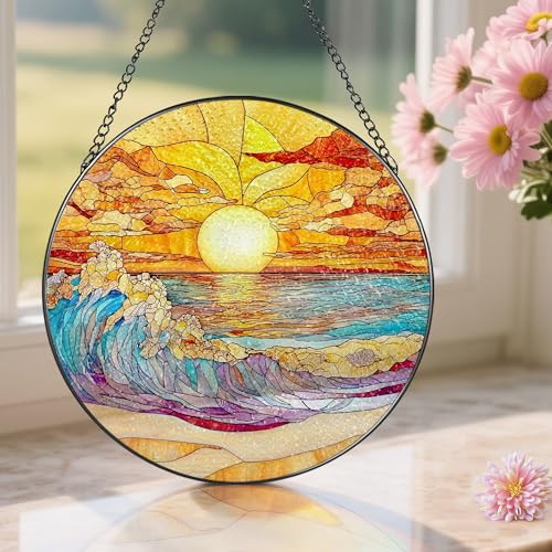 8 Inch Stained Glass Ornament (Sea Wave B)