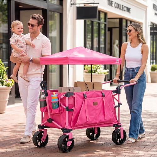 Folding Push Wagon with Canopy (Pink)