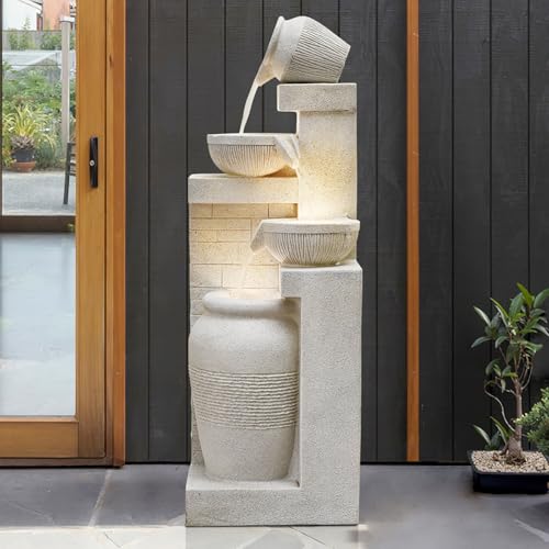 53.15'' Outdoor Garden Water Fountain with Lights (Beige 53.15in)