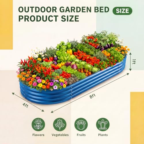 2Pcs 8ft Galvanized Steel Raised Garden Bed (8×4×1ft(2pcs） / 5-blue)
