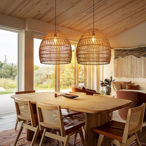 17.7" Rustic Rattan Pendant Light