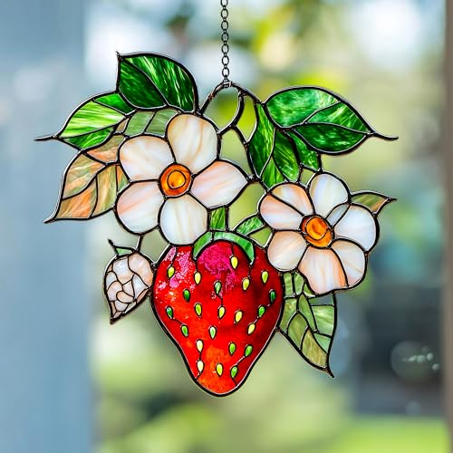 Strawberry Branch Acrylic Suncatcher Window Hanging Floral Home Decor Nature Lover Housewarming Gift (1-fba-cis-evg-a353-o.1 / 6")