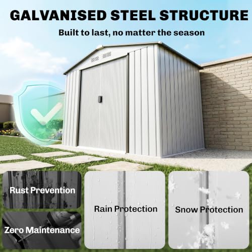 7' x 4' Outdoor Storage Shed Garden Tool Metal Shed White (White / 7' x 4')