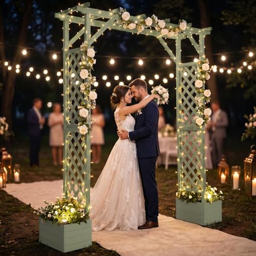 Wooden Garden Arbor with Planter (Olive Green)
