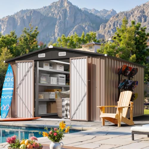 10x12FT Outdoor Storage Shed Brown (Brown / 10' x 12')