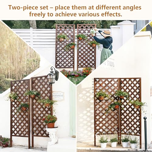 2 Pack Wood Garden Decor Trellis for Climbing Plants Outdoor (Dark Brown / H72 × W24 × D1.25 in)