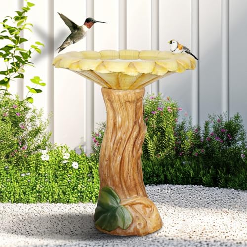 24.4" H Sunflower Bird Bath Outdoor (Sunflower Yellow)