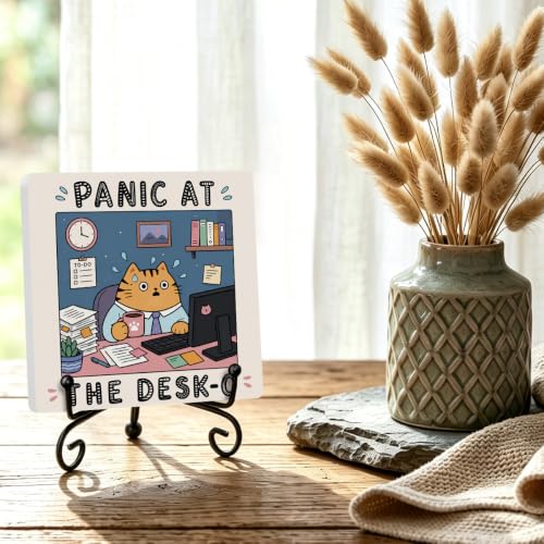 Funny Office Wooden Plaque for Office Book Shelf Table Decor 6.3x6.3 Inch (Multicolor 1713 / Wooden sign with iron frame（6.3 x 6.3 inches）)