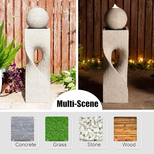 Outdoor Water Fountain with Lights (Resin/Sand/Curved / 36.5" H)