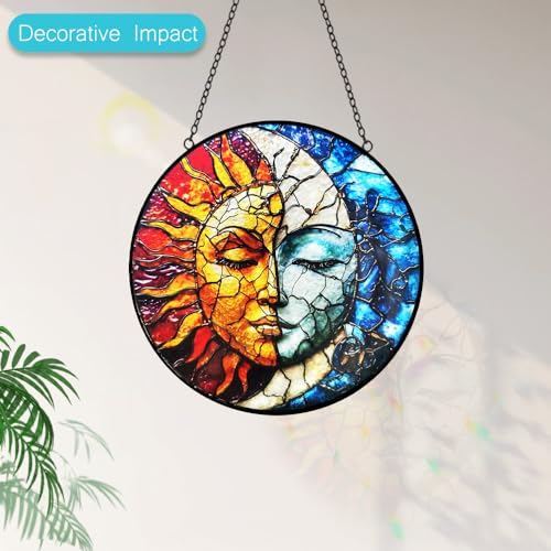 Sun and Moon Suncatcher Stained Glass Window Hanging (Sun and Moon Decor)