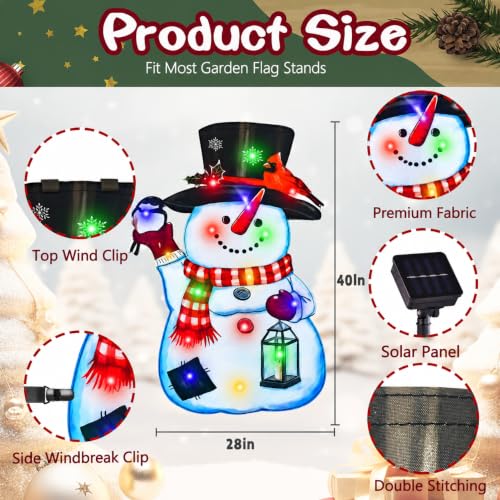 28x40 Lighted Christmas Snowman Garden Flag (Smile Snowman-Colorful-28x40 / 28×40inch)