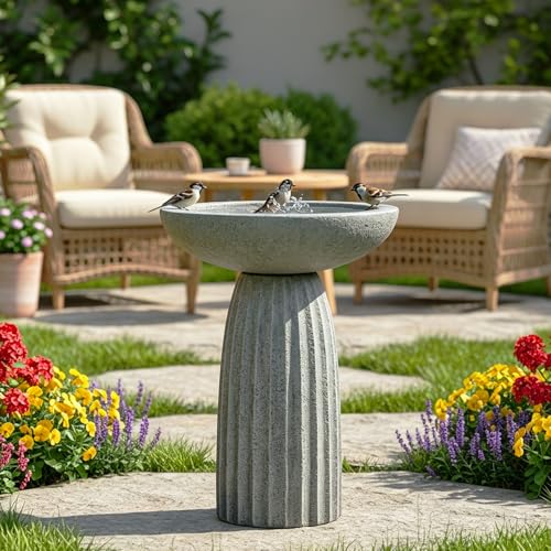 24.4" Pedestal Bird Bath for Outdoor (Concrete Gray)
