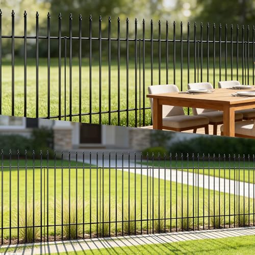 42" H x 12.5Ft Metal Garden Fence (Black / 42″ H x 12.5 ft (5 Panels))