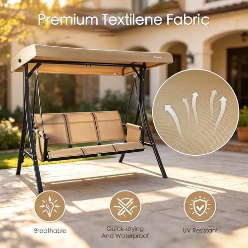 Brenda 3 Seat Outdoor Porch Swing Glider (Beige)