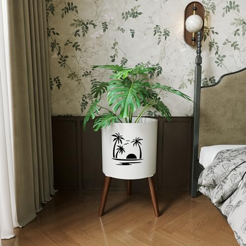 12Inch Planter Pot with Stand (White & Black Palm / 12 Inch)