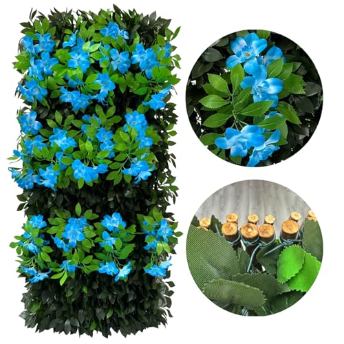Expandable Fence Privacy Screen for Balcony Patio Outdoor (Branches -Blue Fowers)