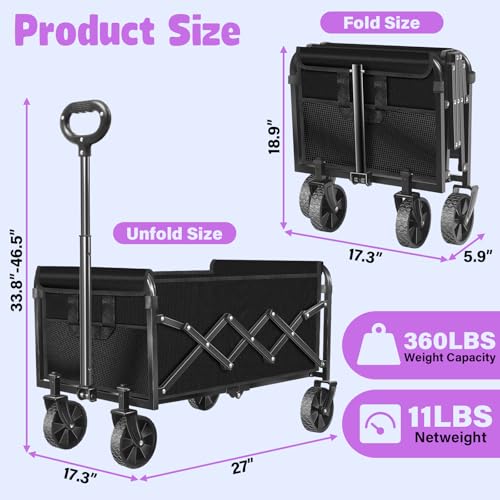 Wagon Cart Foldable (Light Black-360lbs)