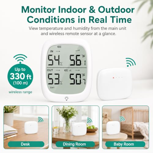 Indoor Outdoor Thermometer Wireless Hygrometer