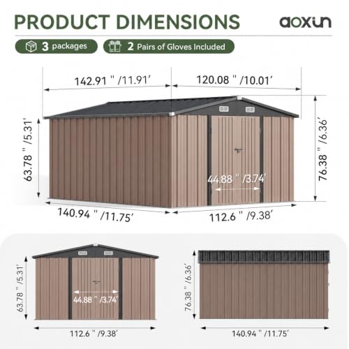10x12 FT Shed Outdoor Storage Shed with Floor Brown (Brown / 10'x12')
