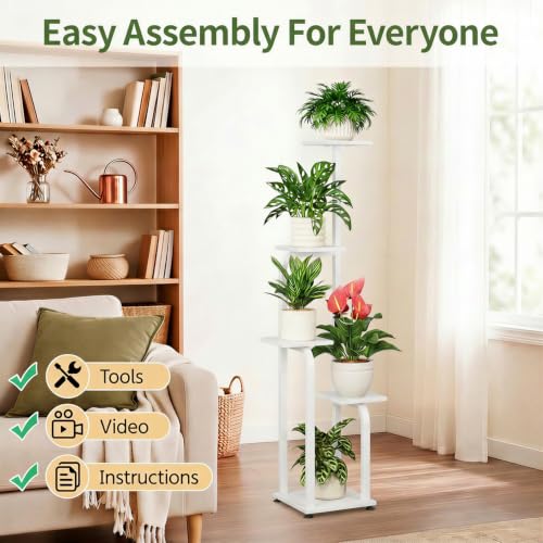 Plant Stand Shelf Tall for Indoor Corner Flower Rack (Classic White / 5 Tier)