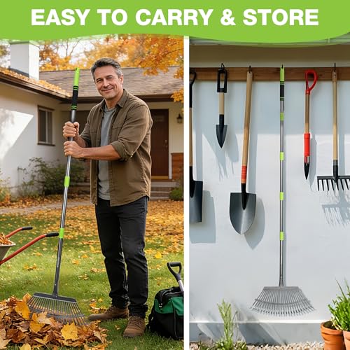 Rakes Small Leaf Rake with 73” Adjustable Long Handle (25 TINE)