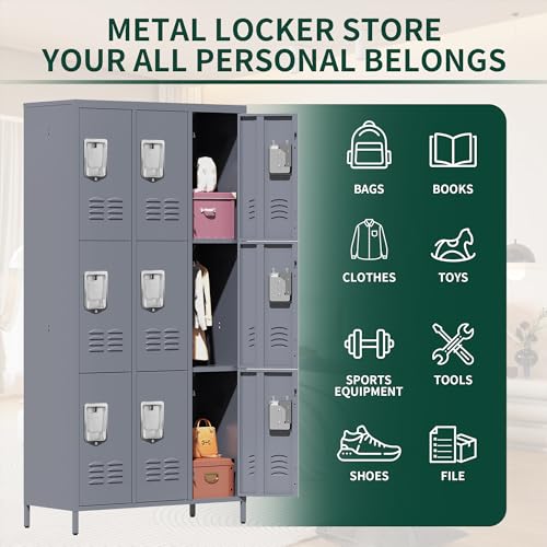 9 Doors Metal Employee Locker (9 Door-Upgraded / Grey)