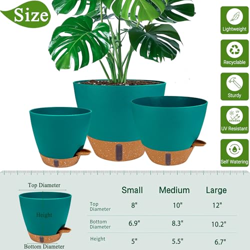 8/10/12 Inch Self Watering Pots for Indoor/Outdoor Plants (Turquoise / 8/10/12 inch)