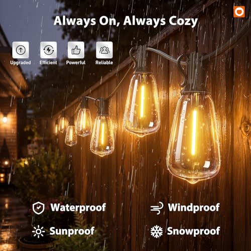 196(49FT*4) Outdoor String Lights with APP LED Edison Waterproof (Black-Smart / 196FT)